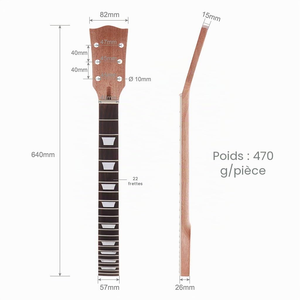 Alnicov Manche De Guitare électrique DIY,Compatible Avec les Pièces Détachées de Guitare Gibson LP 22 Frettes Manche en Acajou Avec Incrustation Trapézoïdale Blanche-Naturel