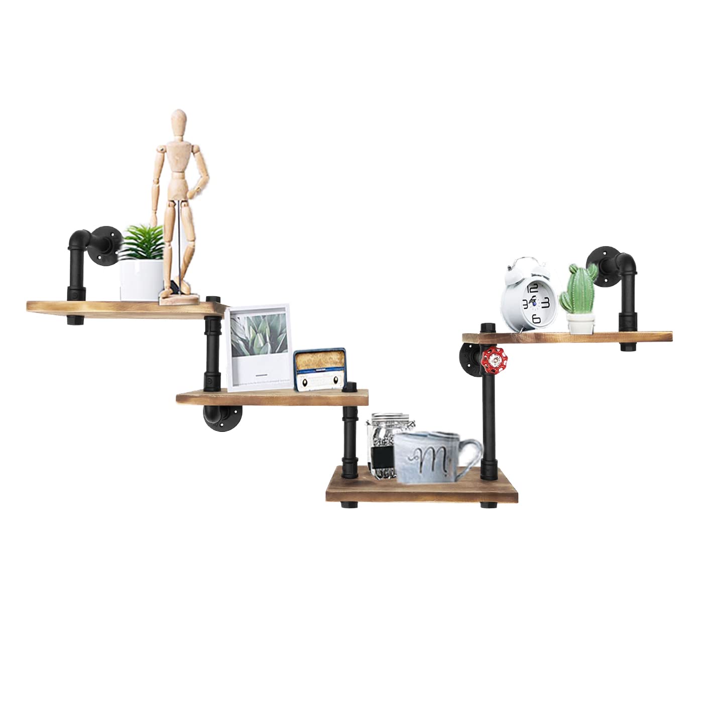 Mdjwjj Industrial Pipe Shelves Wall Mounted Rustic Floating Shelves 4 Layer Ladder Hanging Bookshelf DIY Pipe Shelving for Bedroom Office Kitchen