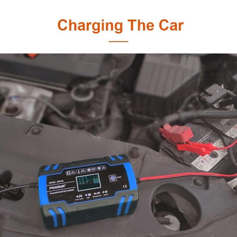 LadegeräT Autobatterie 8A Autobatterieladegerät 12 / 24V Impulsreparatur Schnelllade-Digitalanzeige BatterieladegeräT Kfz (Color : Blue)