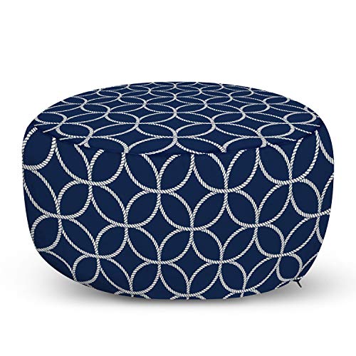 Ambesonne Navy Blue Pouf Cover With Zipper, Continuous Demonstration Of Nautical Maritime Styled Circular Overlapping Shape, Soft Decorative Fabric Unstuffed Case, 30" W X 17.3" L, White Indigo #TOP19