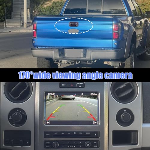 Image of Rear Tailgate Handle and Reverse Rear View Backup Camera with Extension Cable Wiring Harness Kit Compatible with Ford F150 F250 F350 F450 F550, Replace # 8L3Z-9943400-AC