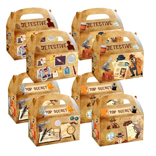 YRGFYTDX 12 Pcs Detective Party Boxes Detective Top Secret Themed Party Decorations Detective Goodie Treat Boxes Wrapping Bags for Kids Detective Birthday Party Supplies