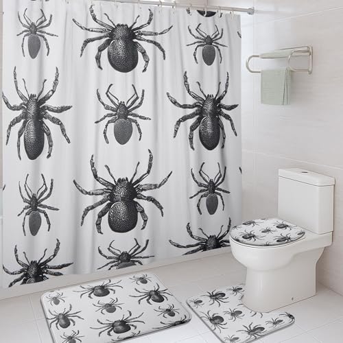 Set di tende da doccia a forma di ragno, motivo gotico con insetti e ragno, lavabile, con ganci, tenda da doccia e tappetino da bagno, set decorativo per camera degli ospiti, 183 x 183 cm