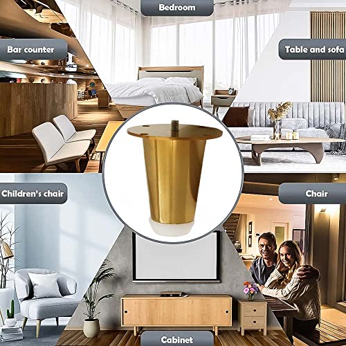Image of VOLO Furniture Legs 3 inch, Heavy Duty Sofa Legs, Modern Style Furniture Legs, DIY Replacement SS Metal Legs for Table Cabinet Cupboard Sofa Couch Chair, (Set of 4 pcs)(A-67) (4 inch- 100 mm, Gold)