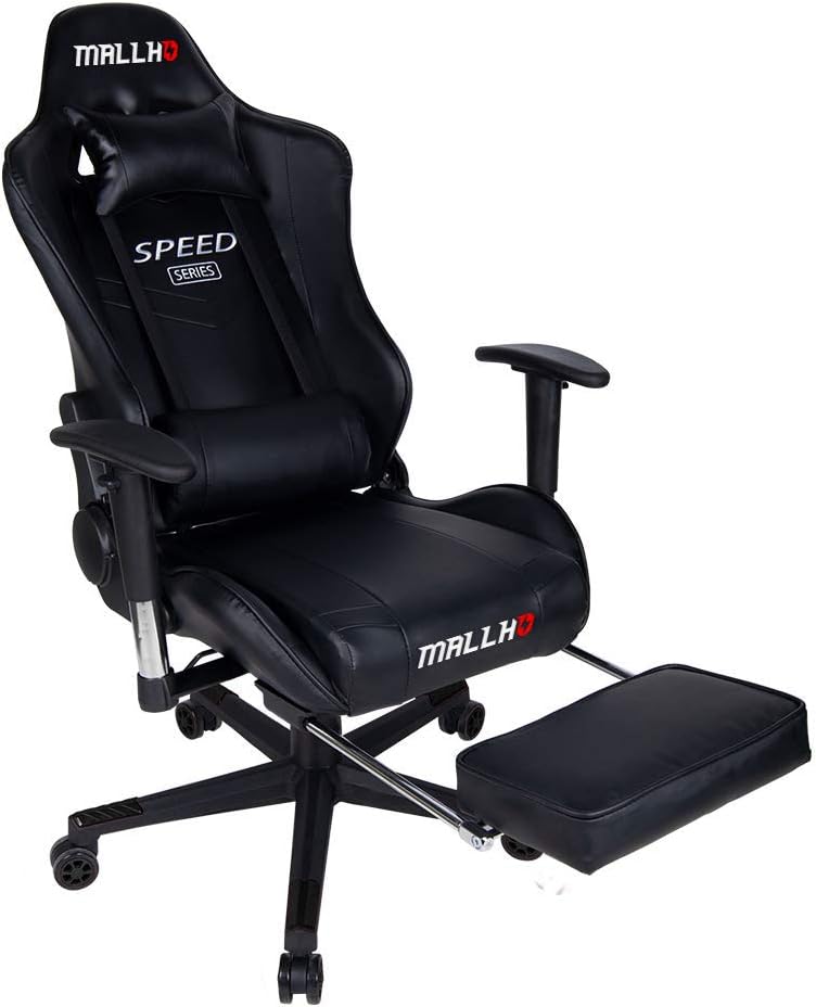 Polar Aurora Ergonomic Gaming Chair High Back Swivel Racing Office Chair PU Leather Sturdy Metal Frame with Adjustable Armrests and Footrest/Black