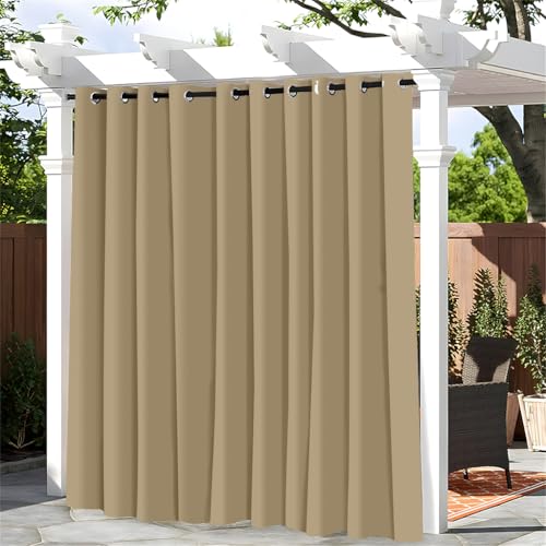 Hixingo 1 Panele Cortina Exterior Impermeable, Cortinas Opacas con Ojales, para Terraza/Patio/Jardin/Porche, Estilo de Color Sólido (Marrón A,132x137cm)