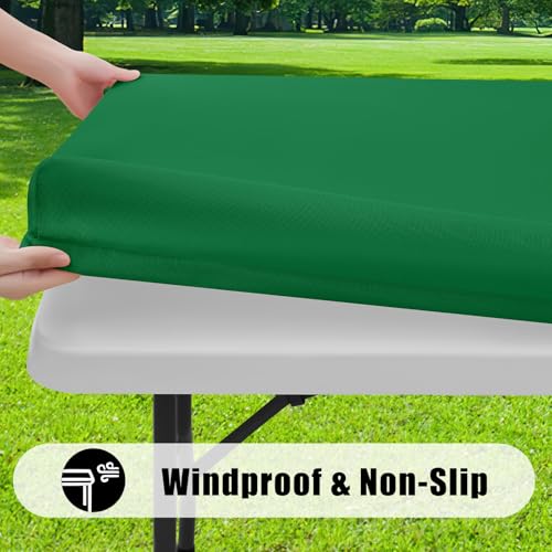 Smiry 2 Pack Rectangle Picnic Table Cloth, Waterproof Elastic Fitted Tablecloths, Washable Polyester Rectangular Patio Table Cover for Camping, Indoor and Outdoor (Hunter Green, 36"x60") by Smiry - Used condition - Image 2