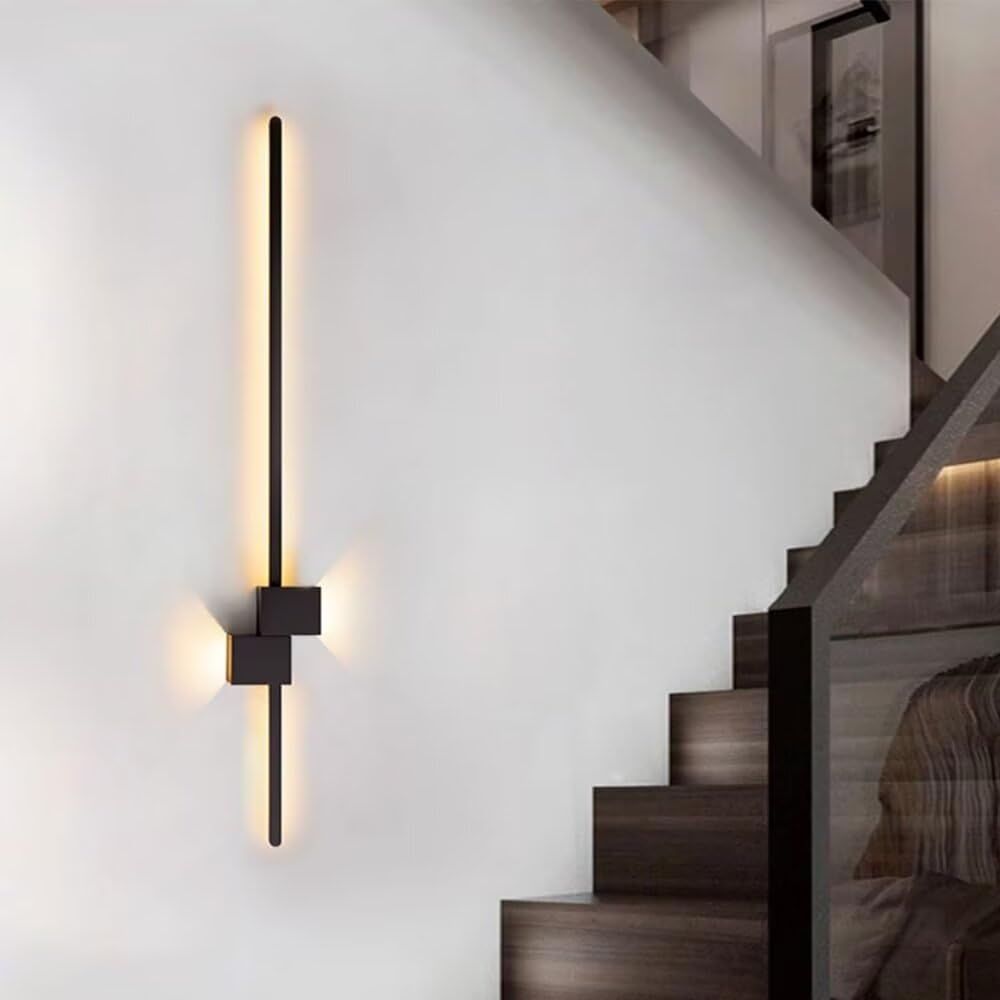 Applique murale LED longue - Lampe murale LED modernes longue bande linéaire Luminaires muraux d'intérieur 24W 48inch 3000K Blanc chaud Applique muraux pour salon chambre salle de bain, noir