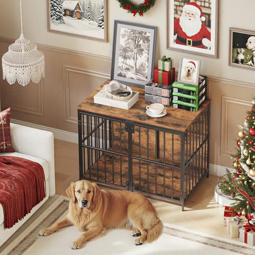 HOOBRO 38.6" Dog Crate Furniture, Wooden Dog Kennel Indoor, Heavy Duty Dog Cage for Small/Medium Dog, Decorative Side End Table, Rustic Brown and Black BF100GW03 by HOOBRO - Image 9