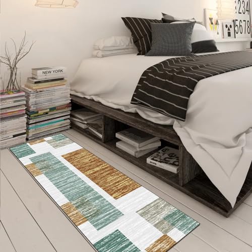 Alfombra antideslizante verde y naranja de gran longitud lavable 3