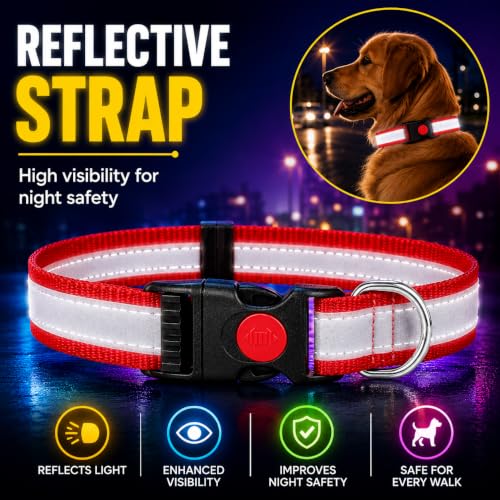 Image of Reflective Dog Collar & Leash, Quick Release Buckle, Adjustable Size | for 24-35 Kilograms Dogs (L, RED)