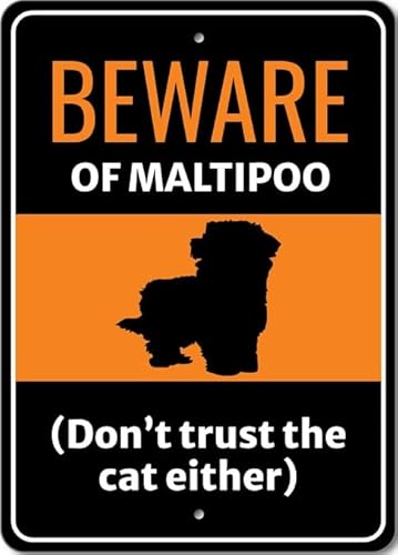 Beware Of Maltipoo Dog Don't Trust The Cat Either Sign