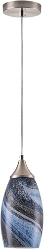 Aiwen Luces colgantes de la isla de Kichen de granja, lámparas colgantes de cristal de mármol soplado a mano azul, acabado de níquel cepillado,