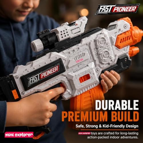 Image of MiniExplorer Automatic Alfa Striker Dart Blaster Toy Gun for Kids, Electronic Foam Dart Blaster with 20 Darts, Removable Stock & Barrel, Outdoor Action Toy for Boys & Girls Age 8+