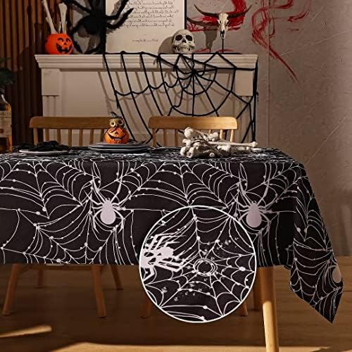 HUANTUO Rectangle Halloween Tablecloth, 60 x 84 Inch Spiderweb Holiday Table Cloth, Waterproof and Spillproof Washable Decorative Table Cover for Dining Table and Buffet Parties, Black