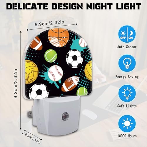 Image of Cartoon Sports Balls Night Light for Kids,Various Balls Plug in Night Light with Dusk to Dawn Sensor, 0.5w Energy Saving Nightlight for Hallway Stairway Kitchen Bedroom