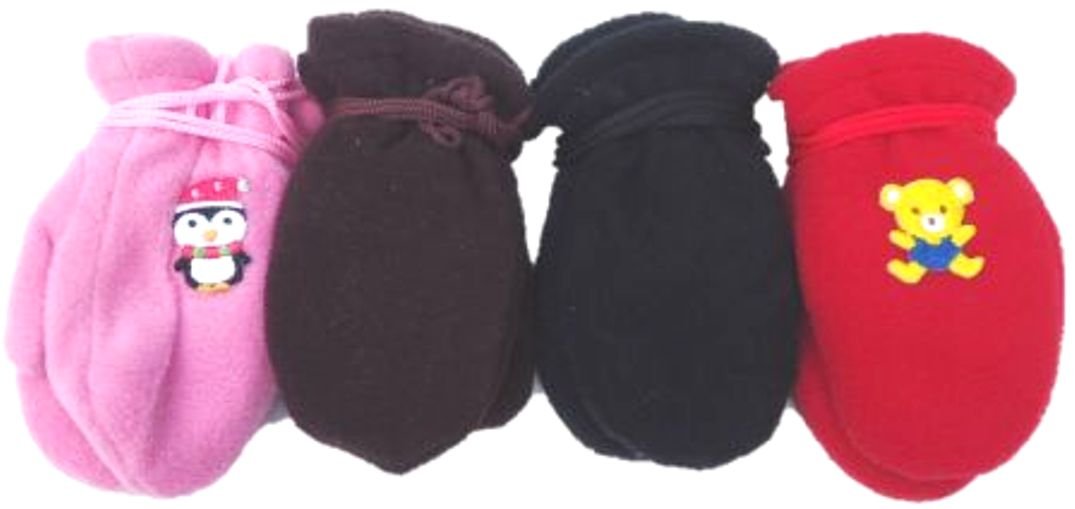 Four Pairs of Mongolian Fleece Mittens for Infants Ages 3-12 Months