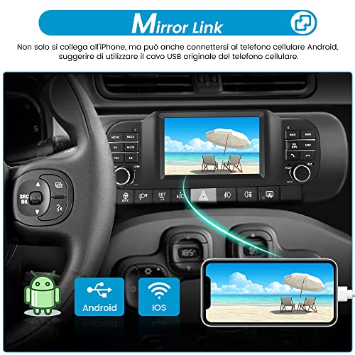 AWESAFE Autoradio 1 Din per Fiat Panda (2013-2020) - Touchscreen 5 pollici, Android 10 (2G+32GB), FM, AM, RDS, GPS, Bluetooth, WIFI, SD, USB, Comandi al volante, Mirror Link