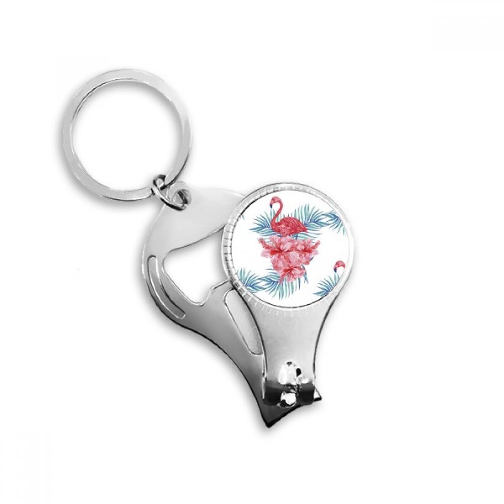 Décapsuleur flamant rose et porte-clés feuille exotique pour bouteille