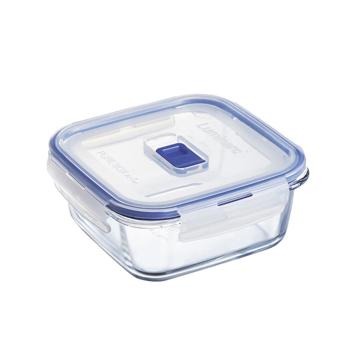 Luminarc Pure Box Active Glass Food Storage Container with Sliding Vent Lid (Square 760ML)
