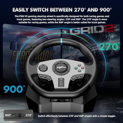 Image of Playtastic PXN V9 Gen2 Racing Wheel with Shifter and Pedals, 270 /900 Degree Vibration Gaming Steering Wheel