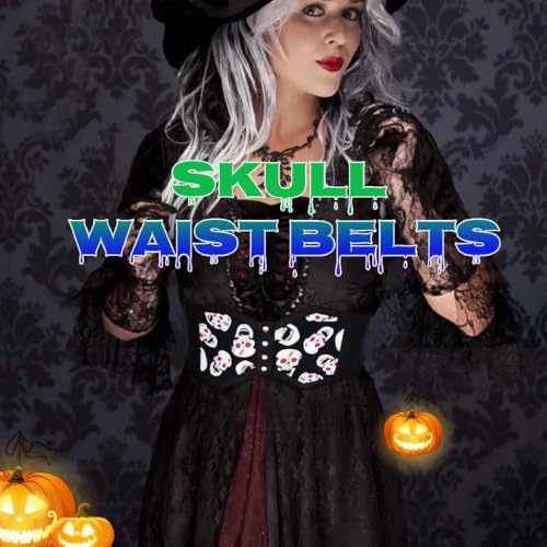 COSYDAYS Black Waist Corset Belt Plus Size Halloween Corset Belt Skull Stretch Waistband Accessories for Women3