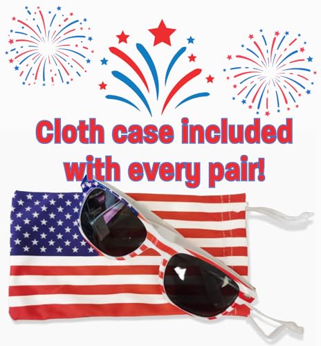 Holiday Hero USA Sunglasses, Free Case, Packs of 1-25, American Flag Sunglasses for Men Women, UV protection July 43