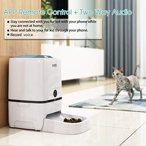 Iseebiz Automatic Pet Feeder 5L Smart Feeder Dog Cat Food Dispenser with WiFi App Control,Voice Recording,Timer Programmable, Portion Control, IR Detect, 8 Meals Per Day for Small and Medium Pet