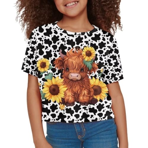 Image of Girl Crop Top Shirts for Summer Cute T Shirts Short Sleeve Tees for Kids 5-16