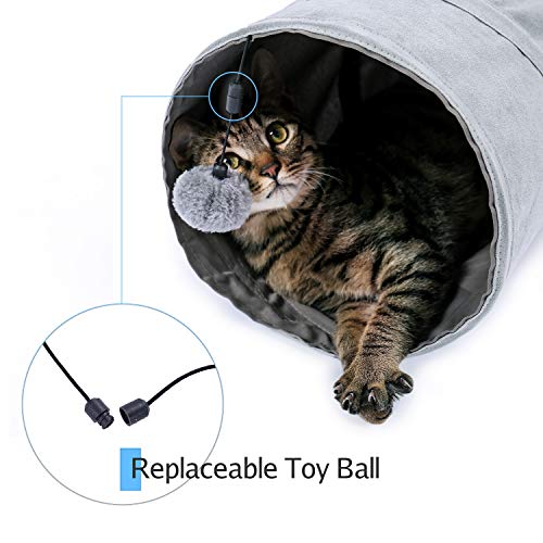PAWZ Road schön Faltbar Katzentunnel Katzenspielzeug mit Ball Rascheltunnel für Katzen Welphln Kaninchenoder Kleintiere Grau