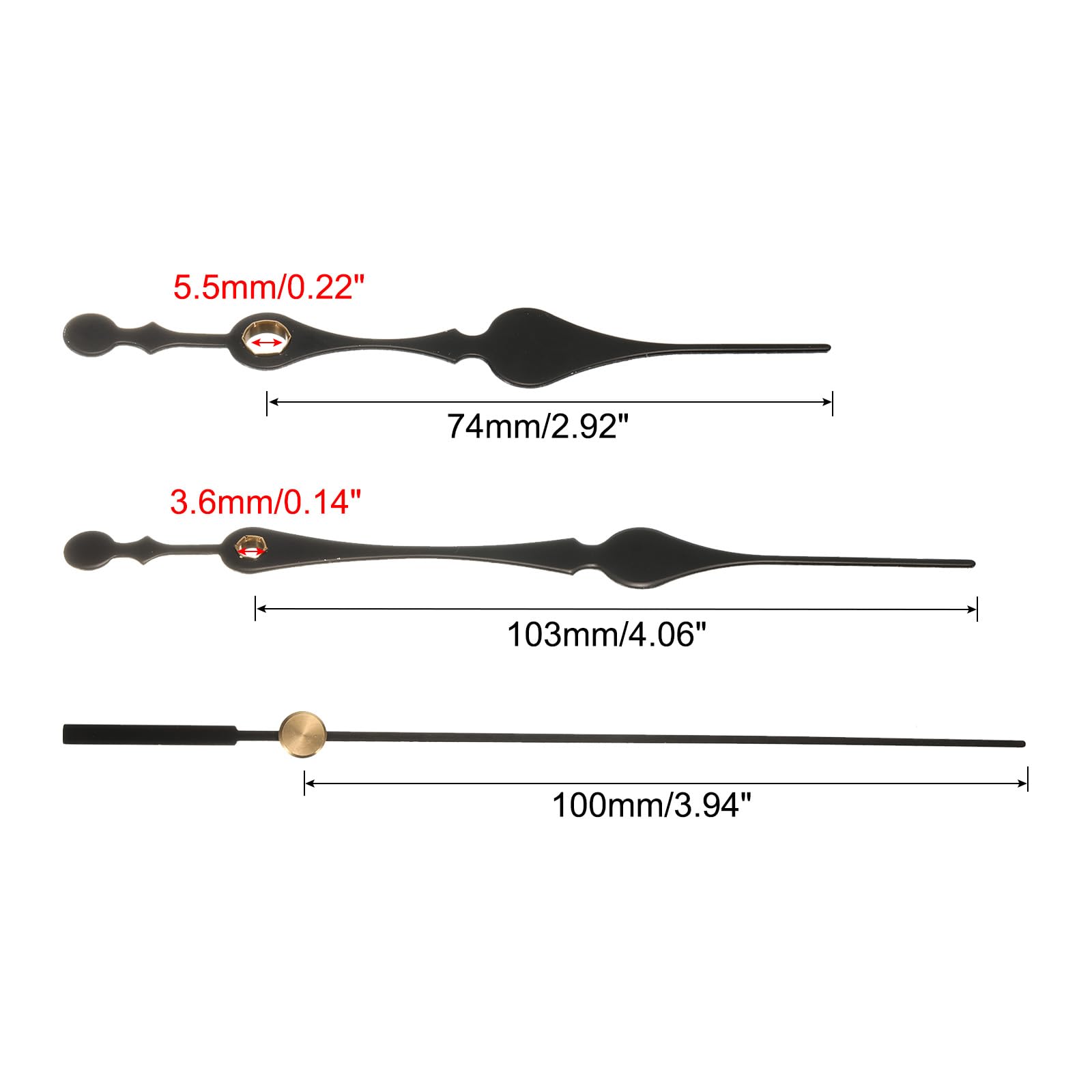 PATIKIL Clock Hands Mechanism Kit - 12 Set Aluminum Wall Clock Movement Parts for DIY Repair Black, A13 - Image 2