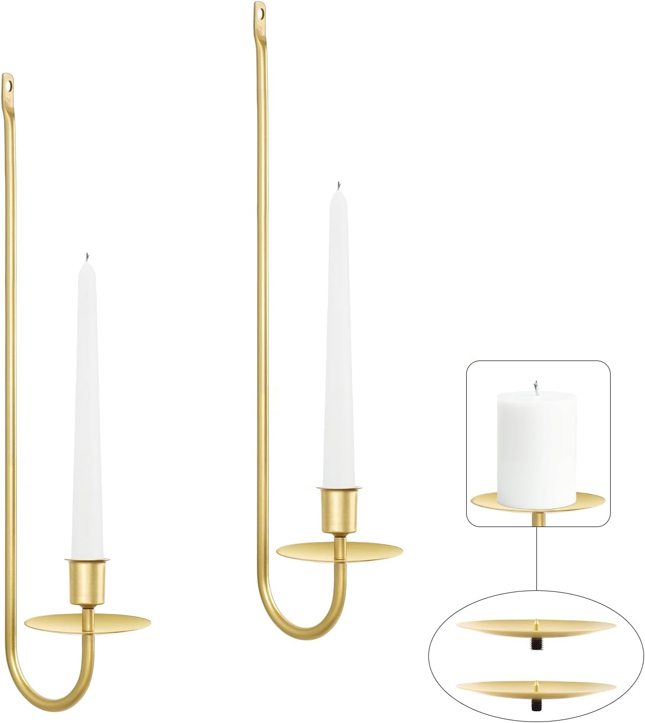 ElevateYourHome Gold Candle Sconces Set of 2 - 13.2" Taper & Pillar Wall Holders for Entryway, Fireplace, Living Room Decor & Gifts