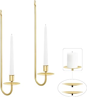 ElevateYourHome Gold Candle Sconces Set of 2 - 13.2" Taper & Pillar Wall Holders for Entryway, Fireplace, Living Room Decor & Gifts