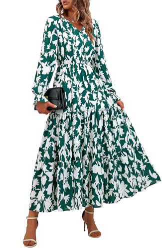 BTFBM Women Fall Dresses 2025 Casual Long Sleeve V Neck Maxi Dresses Floral Boho Long Dress Wedding Guest Dress