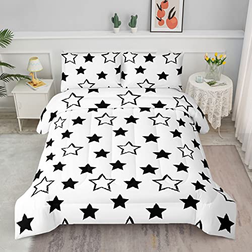 Axolotl Kids Twin Bedding Comforter Set,3Pcs Super Cute Soft Black And White Stars Quilt Set Bed In A Bag With 1 Comforter 2 Pillowcases For Kids Boys Girls Teens Adults Room Decor All Season #TOP1
