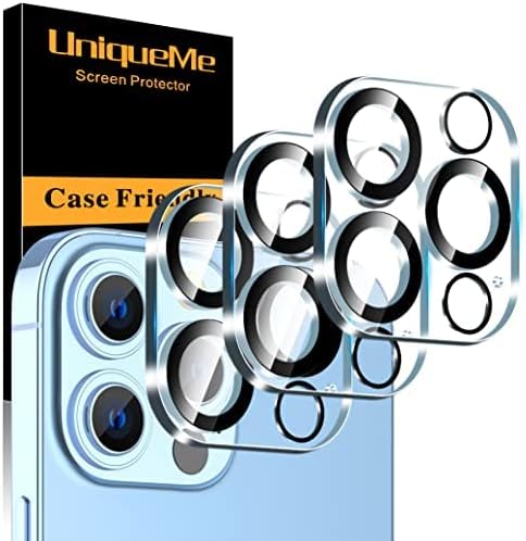 UniqueMe [3 Pack] Design for iPhone 13 Pro/iPhone 13 Pro Max (6.1/6.7 inch) Camera Lens Protector,[Anti Scratch] Tempered Glass Camera Protection Cover,[Easy Installation]-Blue