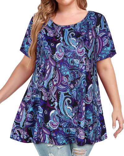 Image of JOELLYUS Plus Size Tops for Women Tunic Floral Casual Short Sleeves T Shirts Flowy Blouses 2026