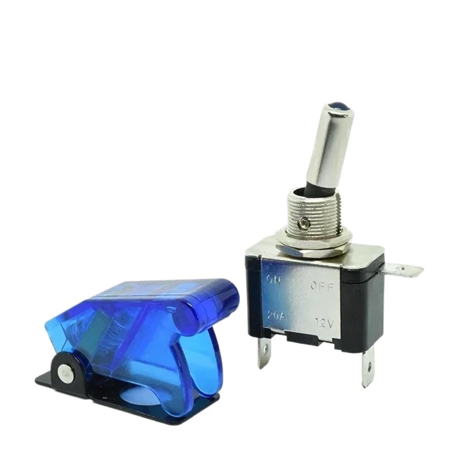 Auto Car Boat Truck 12V LED Toggle Switch Light Illuminated 3pin ON Off 20A with Safety Aircraft Flip Up Cover Guard(Yellow Cover,Blue Switch)