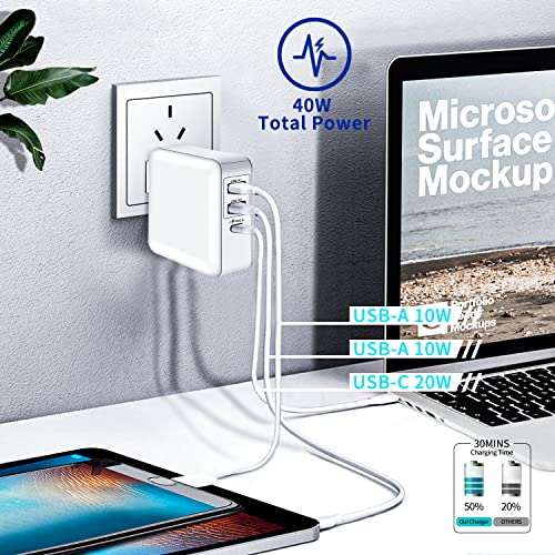 Usb C Charger, 40W 3 Port Usb C Charging Station, Pd Fast Charger Multiport Usb C Charger Block Power Adapter For Iphone 14 13 12 11 Max Mini, Ipad, Pixel Samsung Galaxy, Macbook, Tablet And More #TOP6