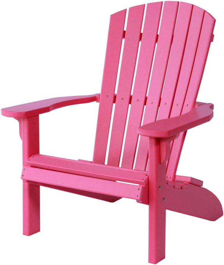 Leisure Lawns Poly Plastic Fanback Adirondack Chair, Outdoor Patio Chair - Amish Made in USA (Pink)