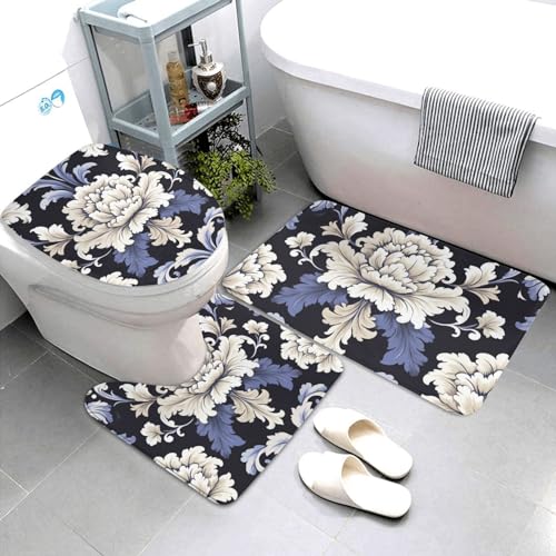 Tapis de bain de qualité supérieure en microfibre damassée ensemble WC - 4