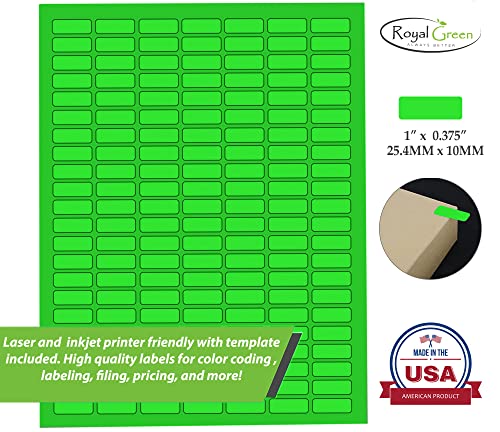 Rectangular Small Labels Printable Stickers For Injket Printers In Neon Green, Small Matte Labels 1 Inch X 0.375 Inch For Laser Printers With Template Included - 1078 Pack #TOP5