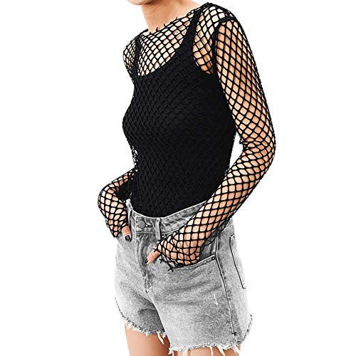 Efinny camiseta feminina de malha transparente cropped arrastão manga comprida blusa transparente fe