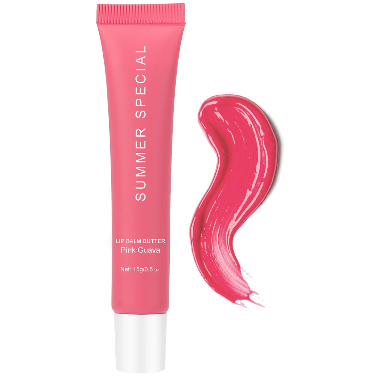 Summer Lip Butter Balm, Vegan Hydrating Lip Gloss Tube for Dry Cracked Lips, Non-Sticky Tinted Lip Care with Natural Oils, Long-Lasting Moisture & High Shine Finish - Pink [0.5 oz]