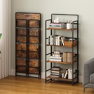 4nmnoassembly4tiersfoldingbookshelfstorageshelvesvintagebookcasestandingracksstudyorganizerhomeofficerusticbrownandblack Urban Country Home Decor 4nm no assembly 4 tiers folding bookshelf storage shelves vintage bookcase standing racks study organizer home office rustic brown and black urban country home decor