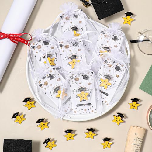 Bucherry 150 Pcs Graduation Gifts Smile Lapel Pin Graduation Cap Pocket Token Inspirational Cards Organza Bag (Cute Style)4