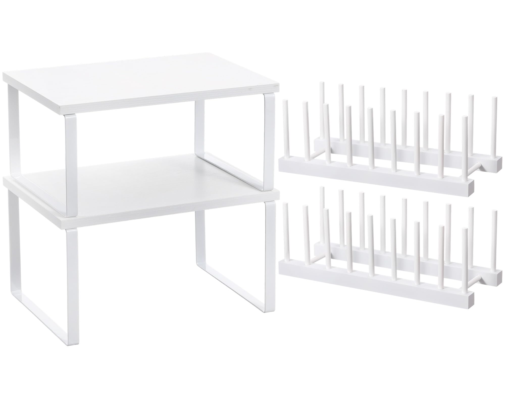Marsui Set di 4 accessori da cucina per armadietti, mensole e piatti in bambù per scolapiatti, ripiani per portaspezie, piatti, coperchi per pentole, ciotole, tazze (bianco)