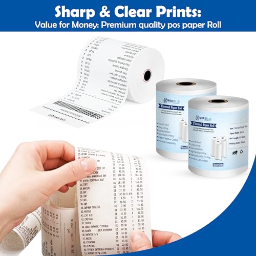 Image of MOREBLUE 3 Inch Thermal Printer Roll 79mm x 50 Meter | Thermal Receipt Paper Roll for POS Billing Machine | Cash Register Bill Printer Paper | BPA Free, High Print Clarity, Long Lasting 5 Roll