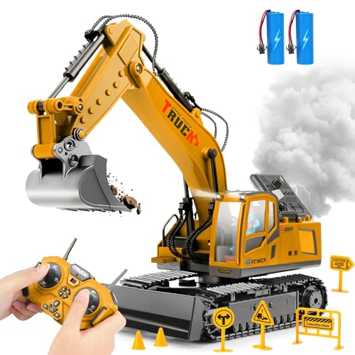 Cheffery Escavadora de rede, 17 canais escavadora RC para crianças escavadoras brinquedos com pala metálica, condutor, pulverizador, luzes e som, brinquedo construção presente criança 3+ anos (2,4 GHz