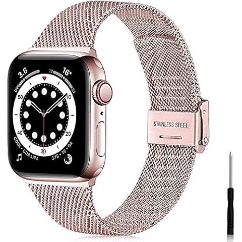 Ouwegaga Compatible With Apple Watch Strap 38mm 40mm 41mm 42mm 44mm 45mm, Stainless Steel Metal Straps Compatible with iWatch Strap Series 8 7 6 5 4 3 2 1 SE, 38mm/40mm/41mm Rose Gold Cover